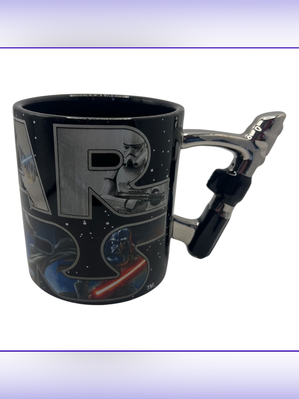 Black Space-Themed Ceramic Mug with Chrome Handle